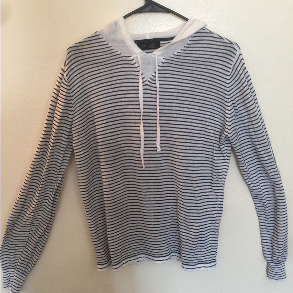 Zara Man Ultralightweight Hooded Striped Sweater